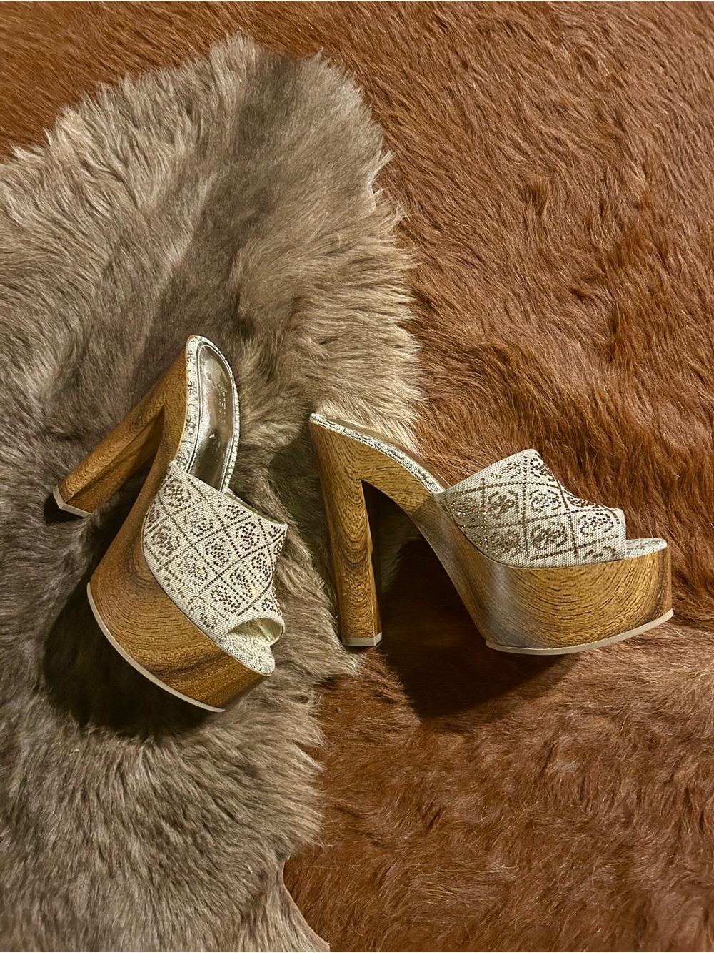 Guess rhinestone Platform Mule Heels